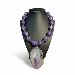 She Runs It Collection - Purple Reign 18” Ceramic W/ Agate Pendant